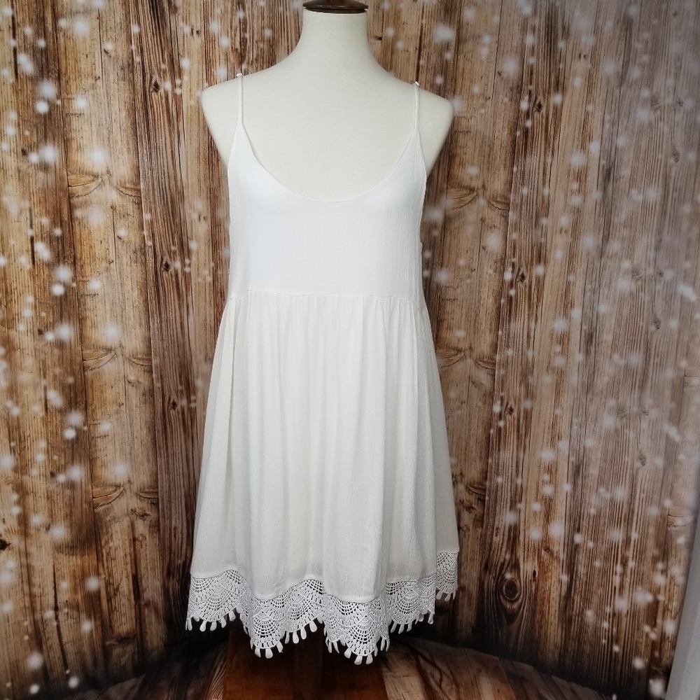 Lulus White Linen Women's M Adjustable Spaghetti Strap A-Line Mini Dress
